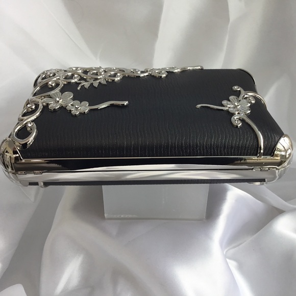 Fabulous Dark Grey Silver Scroll Detail Evening Bag - Picture 2 of 14